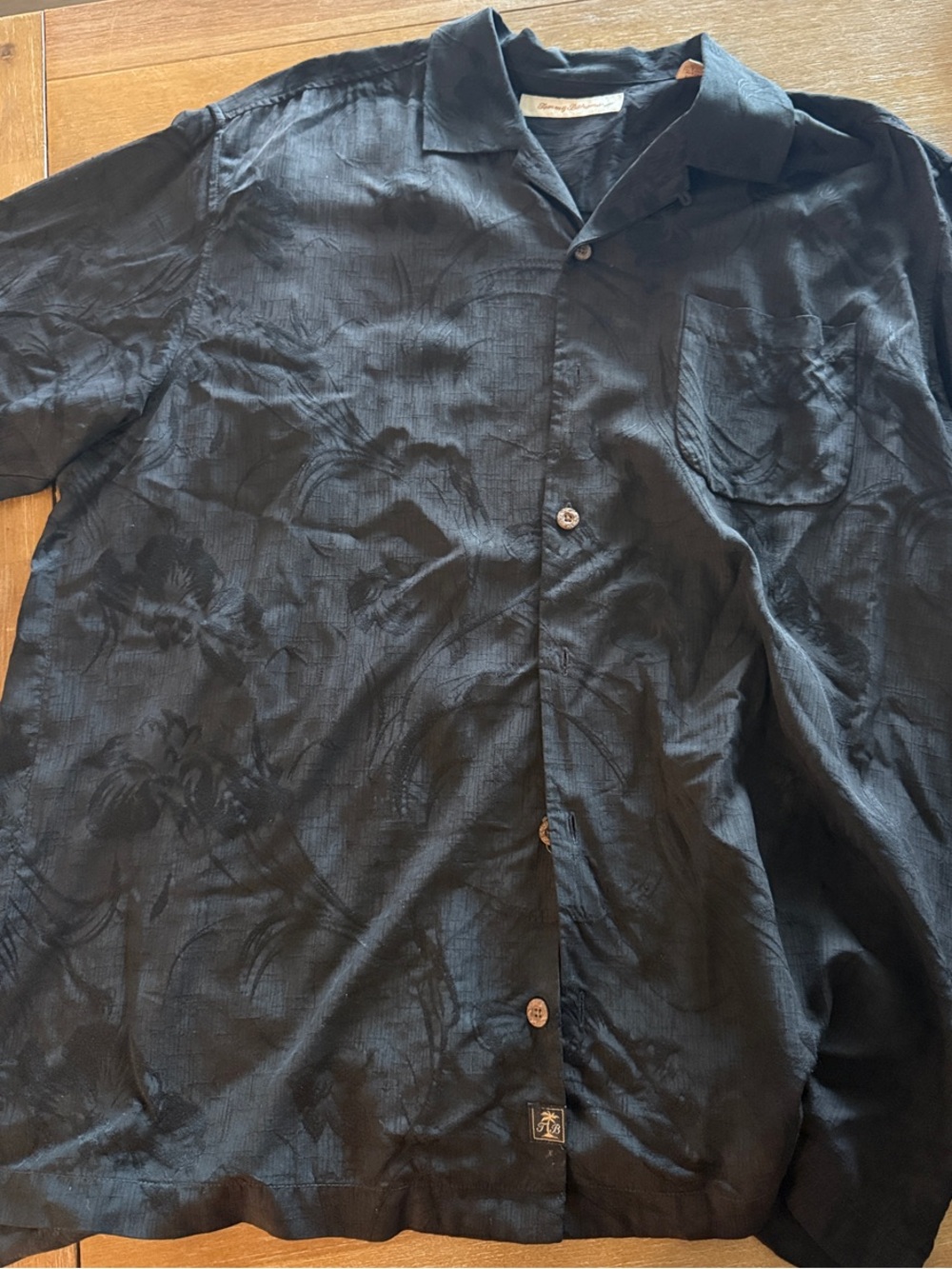 Tommy Bahama Black Floral-Textured Short Sleeve Button Down Shirt